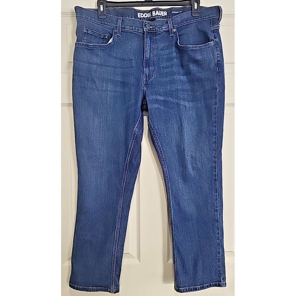 Eddie Bauer Jeans Mens 40x29 Blue Dark Wash Cotton Stretch Straight Workwear